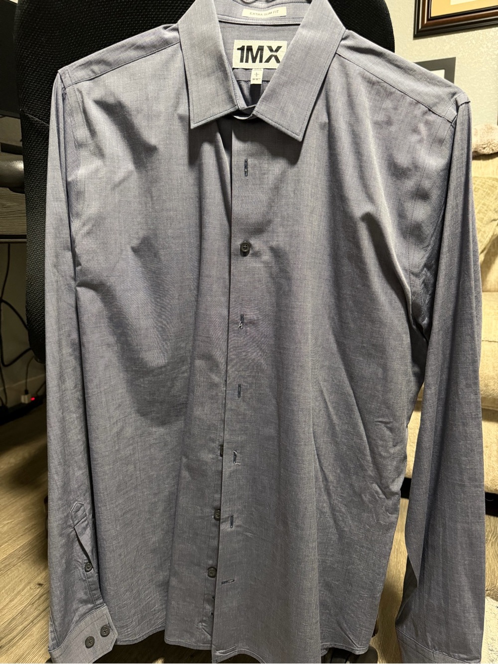 Express Men’s 1MX Heathered Slate Blue Dress Shirt Extra Slim